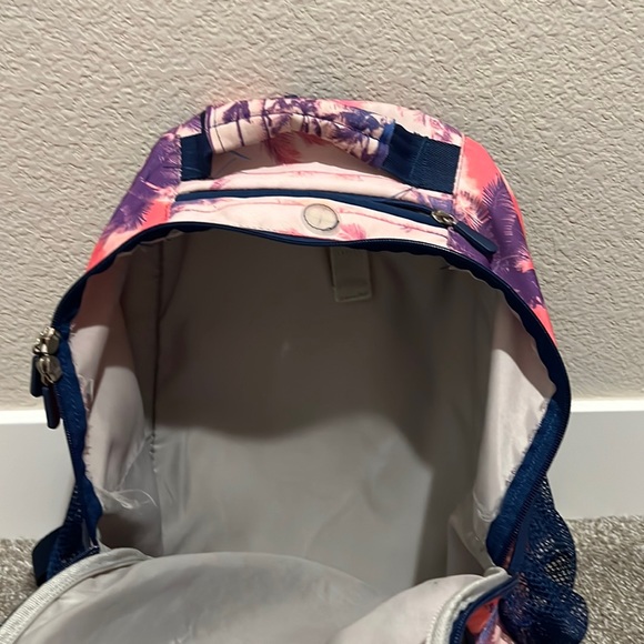 Pottery Barn Teen Backpack, Pink Sunset/purple palm trees. USED/broken zipper! - Picture 3 of 5